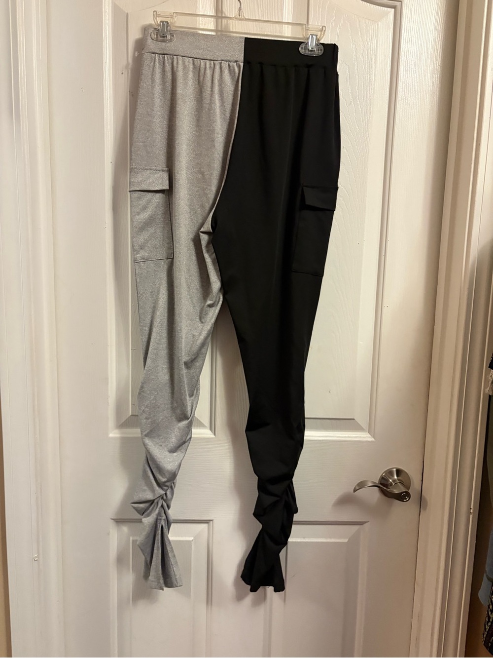 Men's Two-Tone Black & Silver Cargo Jogger Pants